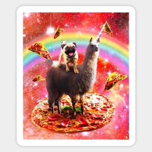 Space Pug Riding Llama Unicorn - Pizza & Taco Sticker